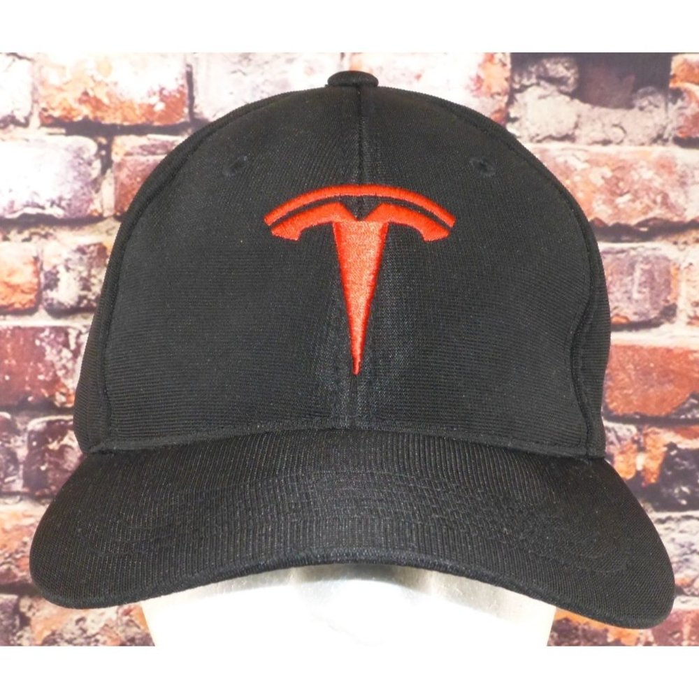 Tesla Black Baseball Cap With Red Logo L/XL 100% Polyester Made In Bangladesh‎